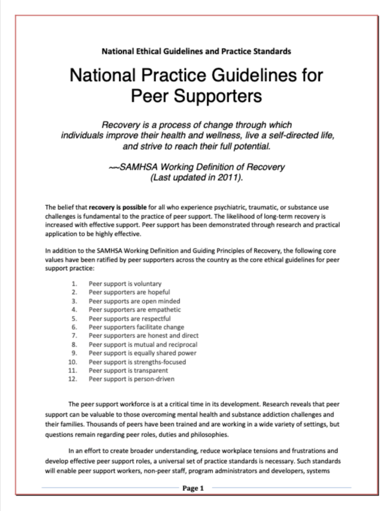 National Practice Guidelines for Peer Supporters (NPG)