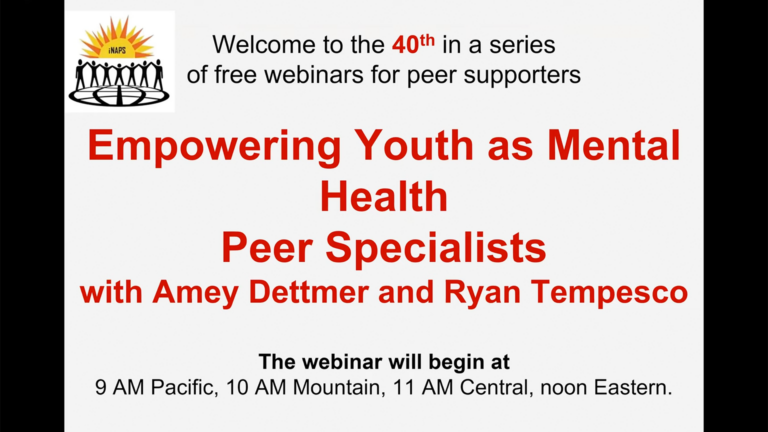 Webinar 40 – Empowering Youth As Mental Health Peer Specialists